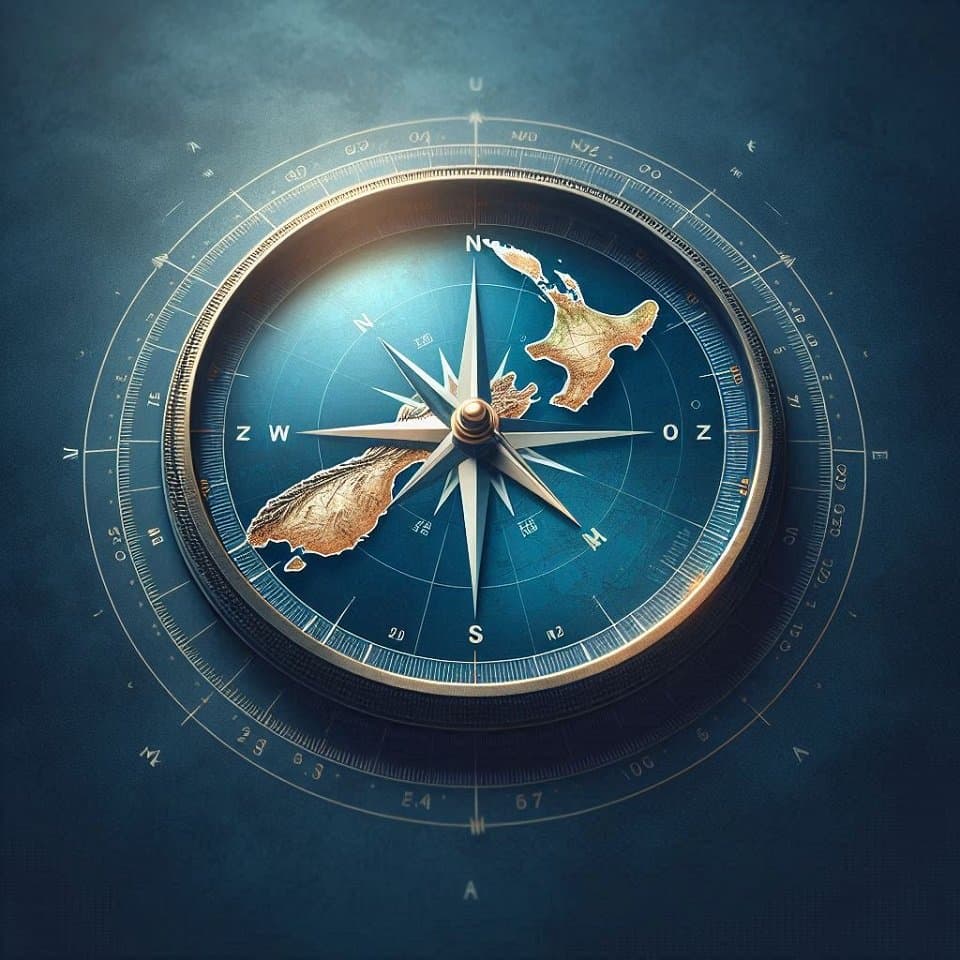 Compass pointing the way to New Zealand