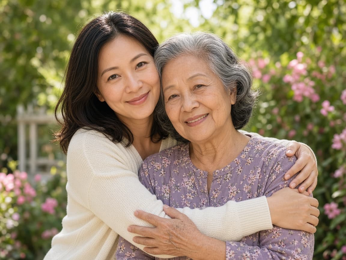 Adult child reunited with a parent in New Zealand