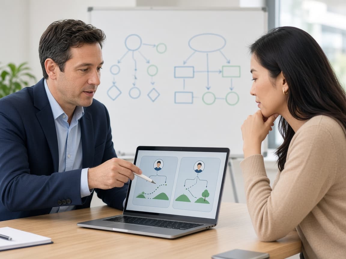 Adviser helping client choose the right work visa pathway